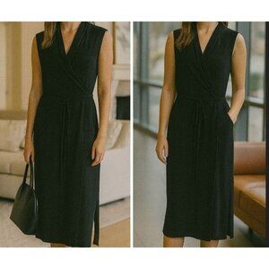WHBM Womens Black Wrap Midi Dress12 Quiet Luxury Officecore Minimalist Chic